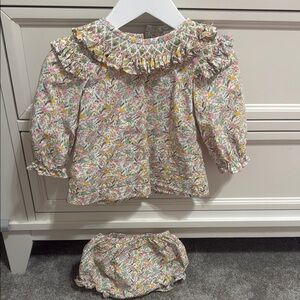 Stitchy Fish Smocked Floral Ruffle Baby Outfit 18 Months